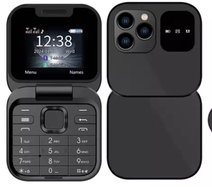 Telefono tascabile pieghevole nero, Dual Sim, Fotocamera, Bluetooth